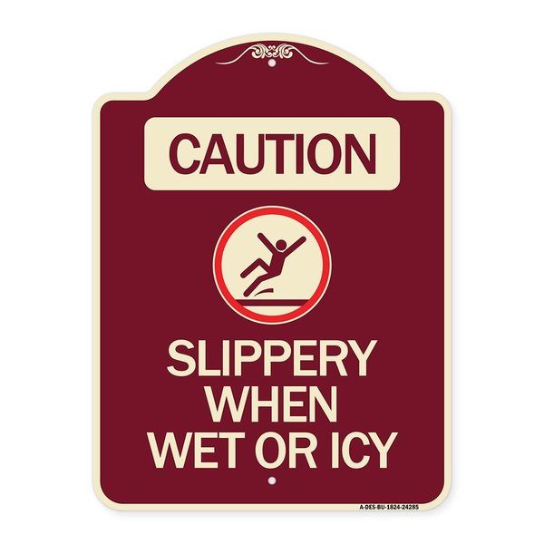 Signmission Caution Slippery When Wet or Icy W/ Graphic Heavy-Gauge Aluminum Sign, 24" H, BU-1824-24285 A-DES-BU-1824-24285